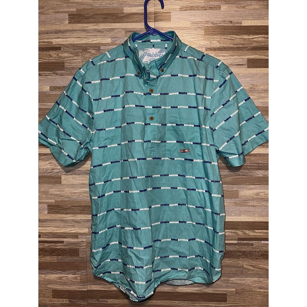 Chubbies Weekend Button Up Men Large Blue With Stripes Popover #428